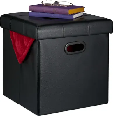 Produktbild von Relaxdays Hocker, Sitzhocker Stauraum, gepolstert, faltbar, HBT: 39x37x37 cm, Kunstleder, Sitzwürfel Wohnzimmer, schwarz