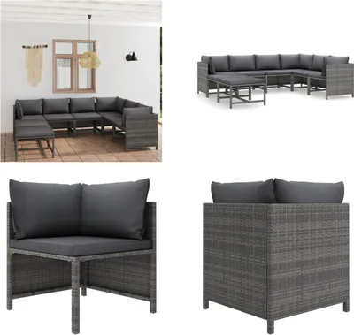 Produktbild von vidaXL 8 tlg. Garten Lounge Set mit Kissen Poly Rattan Grau - Garten-Lounge-Set - Garten-Lounge-Sets - Gartenmöbel - Gartenmöbel-Set
