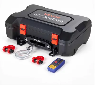 Obrázek produktu pro VEVOR Elektrická naviják, 12V, mobilní naviják s nosností 2721 kg a dálkovým ovládáním, přenosný motorový naviják se syntetickým lanem, s vodítkem lana, karabinami, popruhem a nosnou krabicí, elektrický naviják pro ATV, UTV a terénní vozidla