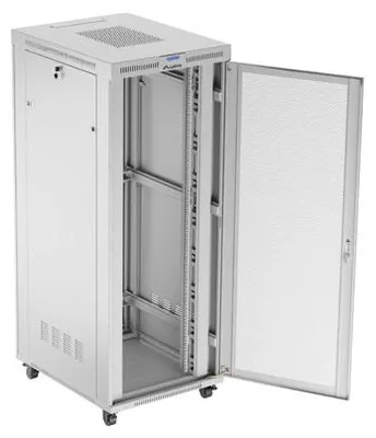 Productafbeelding van Lanberg Vrijstaande serverkast, 19 inch, 42U, 800x1000 mm, geperforeerde deuren, LCD-display, grijs (in platpakket)