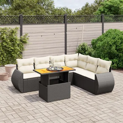Produktbild von 7-tlg. Garten-Sofagarnitur - mit Kissen Schwarz Poly Rattan - Gartenmöbelset 3272211