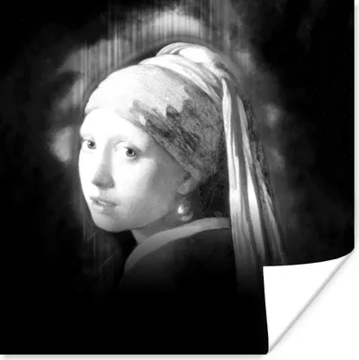 Produktbild von MuchoWow® Poster Das Mädchen mit dem Perlenohrring - Johannes Vermeer - Schwarz und weiß 100x100 cm - Babyzimmer