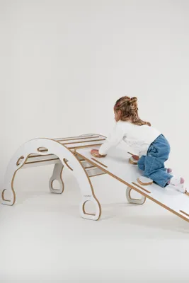 Produktbild von Große Montessori Bogenwippe Kletterbogen mit Handgriffen + große WÖLKCHEN Rutsche