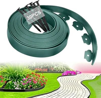 Zdjęcie produktu dla Obrzeże trawnikowe 10 m x 5 cm, tworzywo sztuczne, 30 kotwic, zielone, do ogrodu