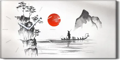 Produktbild von Wohnzimmer-Bild Leinwand Uhr 60x30 Traditionelle japanische Kunst Malerei - weiße Hände