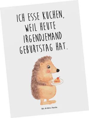 Produktbild von Mr. & Mrs. Panda Postkarte Igel Kuchenstück - Weiß - Geschenk, Essen Spruch, Ansichtskarte, Postkarten, Kuchen, Lustige Sprüche, Grußkarte, Torte, bildkarte, Fotokarte