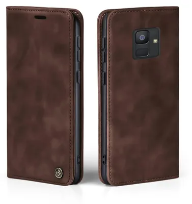 Produktbild von Handy Hülle für Samsung Galaxy A6 2018 Klapphülle Bookcase Flip Cover Handy Tasche Etui Farbe: Dunkelbraun