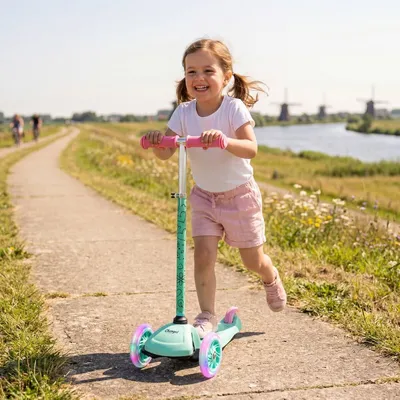 Productafbeelding van Champz Kinderstep 3 Wielen – Verstelbaar Stuur en LED-wielen - Roze