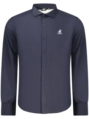 Produktbild von Elegantes Herren Langarmhemd Blau mit Stickerei & Französischem Kragen