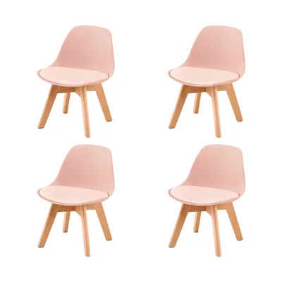 Produktbild von H.J WeDoo 4er Set Kinderstuhl mit Holzbeinen Sitzhöhe 33 cm, Kindermöbel Kindersitzmöbel für Kinderzimmer (Rosa)