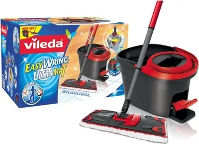 Imagen del producto de Conjunto completo Vileda UltraMax Turbo con mango telescópico, mopa de fregado, cubo y recogedor