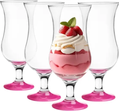Produktbild von GLASMARK® Gläser mit rosa Füßen 4-Set 420ml Große (max. 470ml) 4 Stück Hurrikanstil Poco Grande Cocktail Hurricane Party Trinkglaswaren - Qualität