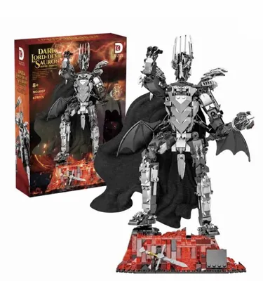 Obrázok produktu pre DK 6007 Sauron Mecha, Temný pán – 879 častí – 43 cm. Fantastická figúrka z stavebných blokov s podstavcom pripomínajúcim lávu