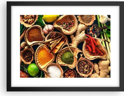 Produktbild von Gerahmtes Poster - Schwarzer Rahmen - Küche Essen Kräuter Gewürze - 40x30 cm - Wand Bild - Wanddeko - Wandbilder - Wandposter - Bilderrahmen - Bilder - Kunstdruck - Wandbild - P2BAA40x30-2844