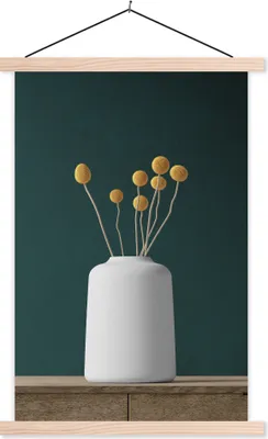 Produktbild von MuchoWow® Textilposter Blumen - Vase - Stilleben 60x90 cm mit holzfarbenen Rahmen - Textil