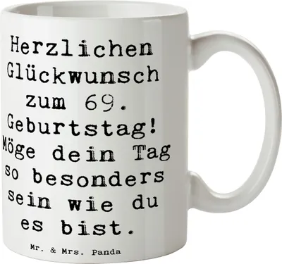 Produktbild von Mr. & Mrs. Panda Kaffeetasse Spruch 69. Geburtstag Besonderer Tag - Weiß - Geschenk, du bist besonders, Geburtstagskarte, Tasse, Jubilar, Trinkbecher, Alter, Teetasse