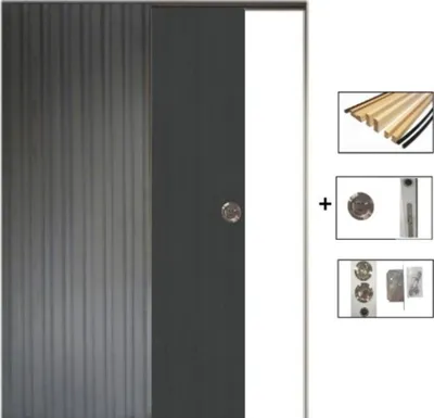 Image de Porte Coulissante Grey OAK H204 x L93 + Systeme a Galandage et kit finition inclus (serrure)