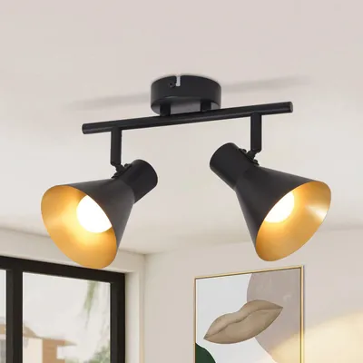 Obrázok produktu pre ZMH stropné svetlo čierne stropné reflektory 2 plamene predsieň E14 vintage otočné 330° priemyselné retro reflektory stropné reflektory kovové do kuchyne spálne