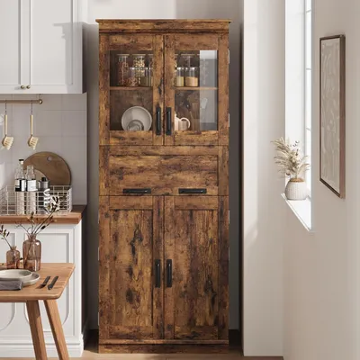 Immagine prodotto di Dispensa alta 170 cm, con ante e cassetto, in legno di colore marrone rustico