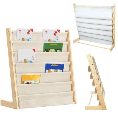 Immagine prodotto di Libreria per bambini in legno e tessuto, 75 x 30 x 76 cm, colore naturale