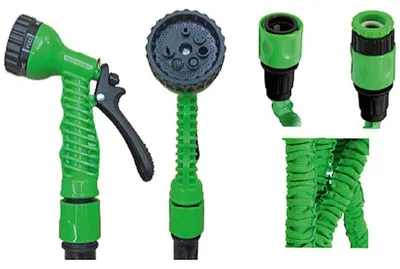 Produktbild von Flexibler Gartenschlauch 15 m dehnbar mit Multifunktionsbrause 7 Stufen