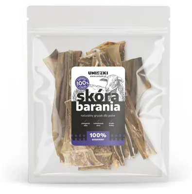 Obrázek produktu pro Uniszki Přírodní sušený pamlsek pro psy z ovčí kůže 100g
