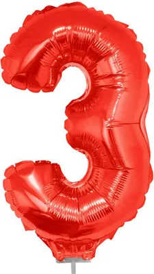 Produktbild von Zahlen Folienballon 41 cm mit Stab - Rot Zahl 3