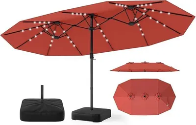 Imagen del producto de Parasol doble con soporte e iluminación solar LED, 450 x 260 cm, parasol extra grande, protección UPF 50+, parasol de jardín con manivela, parasol para proteger del sol, ideal para jardín y terraza (naranja)