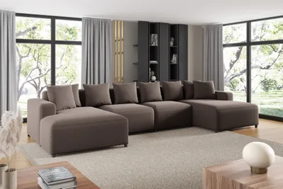 Produktbild von Wohnlandschaft Sofa U-Form Designersofa MEGAN in Stoff Salvador Braun
