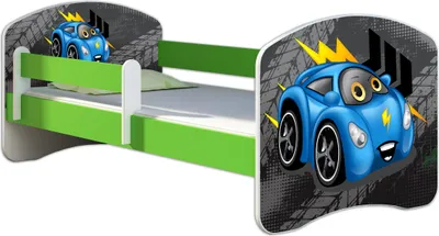 Produktbild von ACMA Jugendbett Kinderbett Junior-Bett Komplett-Set mit Matratze Lattenrost und Rausfallschutz Grün 04 Rote Auto 180x80