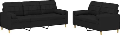 Produktbild von vidaXL 2-tlg. Sofagarnitur mit Kissen Schwarz Stoff