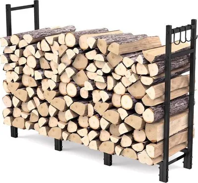 Productafbeelding van Verstelbaar haardhoutrek van metaal 114 x 25 x 80 cm, voor binnen en buiten, tot 500 kg hout, stabiele open houtopslag, stapelhulp voor