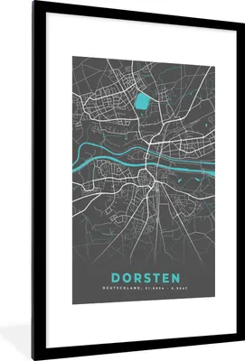 Produktbild von MuchoWow® Gerahmtes Poster Blau - Deutschland - Karte - Stadtplan - Dorsten 60x90 cm - Poster mit Schwarzem Bilderrahmen Wandposter Rahmen Foto Bilder - Dekoration - Wandposter Wohnzimmer - Hochwertig