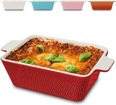 Produktbild von Große keramische Bratpfanne - extra hoher Rand - antikalk und kratzfest - quadratisch (Rot)