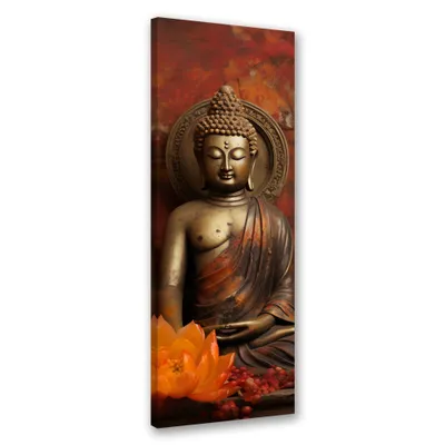 Produktbild von Leinwandbild Meditierender Buddha und Blumen 40x120 Feeby Braun bild für die wand bereit zum aufhängen