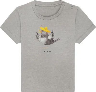 Produktbild von Mr. & Mrs. Panda Babyshirt Rabe Sombrero 12. - 18. Monat - Heather Grey - Geschenk, T-Shirt Baby, , Vogel, Lustige Sprüche, Elster, Jerseyshirt, Vögel, Baumwollshirt