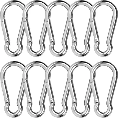 Produktbild von 10 Stück Karabinerhaken 304 Edelstahl 50mm x φ5mm, Belastbar bis 125kg, Robuste Karabiner Haken Schlüsselanhänger Karabienerverschlüsse für Hängematten, Sonnensegel, Sport, Camping, Outdoor