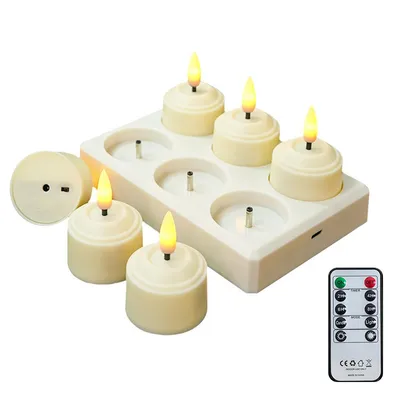 Produktbild von 6er LED Teelichter Wiederaufladbar, mit Fernbedienung Timer für Party Zimmer Wohnzimmer Halloween Weihnachten Deko,14.6*5.8cm