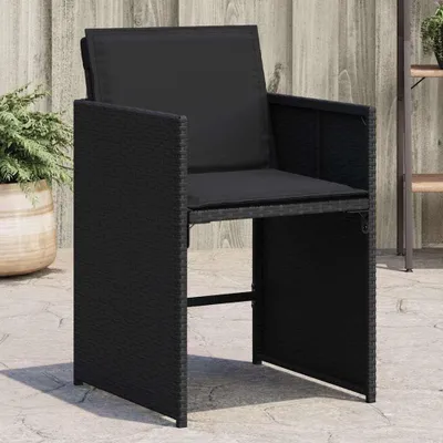 Produktbild von 4 schwarze Gartenstühle aus Poly-Rattan mit Kissen