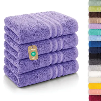 Produktbild von Lavea® 4er Set Handtücher 50x100 cm - Elena, 100% Baumwolle, Saugstark & Weich, Waschbar, Trocknergeeignet, Frottierhandtuch - Lavendel