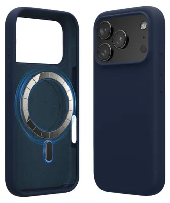 Produktbild von kwmobile Hülle kompatibel mit Apple iPhone 17 Pro Hülle - magnetisches Silikon Case kompatibel mit MagSafe - Cover gummiert Marineblau