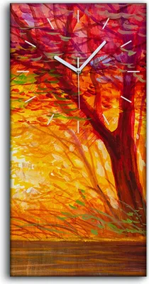 Produktbild von Leinwand Uhr Küche Wohnzimmer Bild Kunstdruck 30x60 Gemälde Wald Bäume Herbst - weiße Hände