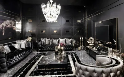 Immagine prodotto di Set da salotto Chesterfield nero Designer 4 posti Tavolo