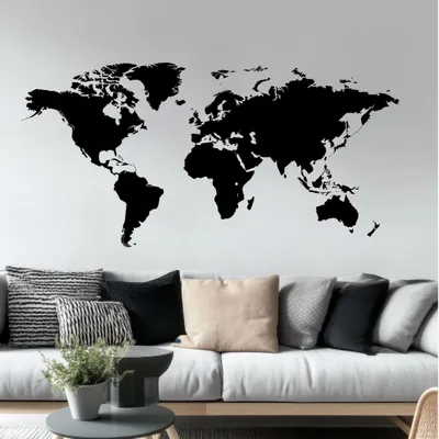 moderne schwarze Weltkarte – Decords Wandtattoo, Produktansicht 1