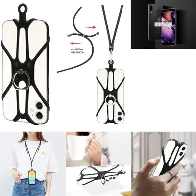 Produktbild von K-S-Trade 3in1 Handykette Handyband Handykordel Halsband Smartphone-Ring Handy-Ring kompatibel mit UMIDIGI A3 Fingerhalterung Handyring Tischständer