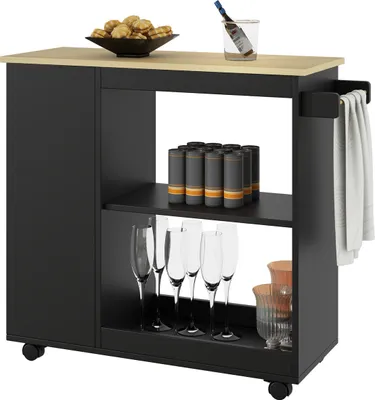 Produktbild von Küchenwagen(Schwarz,105*38*89 cm)Esstischwagen/Anrichte,offenes Stauraumkonzept,mit 4 geräuscharmen Rollen, geeignet für Küche,Esszimmer