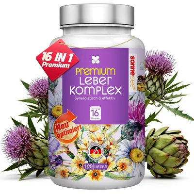 Produktbild von Sonnesee Premium Leber Kur Komplex 16 in 1 – Mariendistel, Artischocke & Cholin, 120 Kapseln