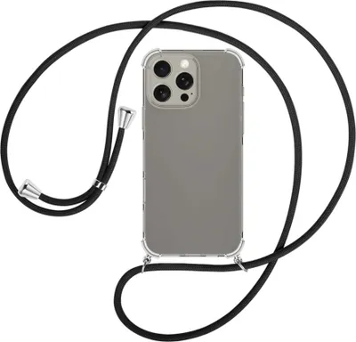 Produktbild von Handykette Backcover-Schutzhülle mit Band (Metall silberfarben) für iPhone 16 Pro Max - schwarz