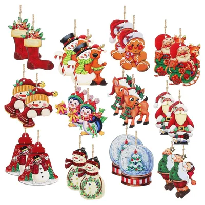 24er-Set Weihnachtsbaumschmuck aus Holz, bunte Anhänger