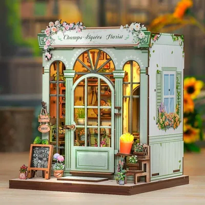 Image de Book Nook DIY Maison Miniature - 199 pièces - Magasin de Fleurs - Kit en bois avec LED dès 8 ans